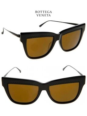 BOTTEGA VENETA NWT BV0074S 002 BLACK BROWN CAT EYE SUNGLASSES. 53mm